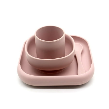 

4 Pcs Baby Silicone Dinner Plate Sucker Bowl Spoon Cup Set Learning Training Feeding Food Utensil Dishes Tableware for Newborn Toddlers Infants Dinnerware