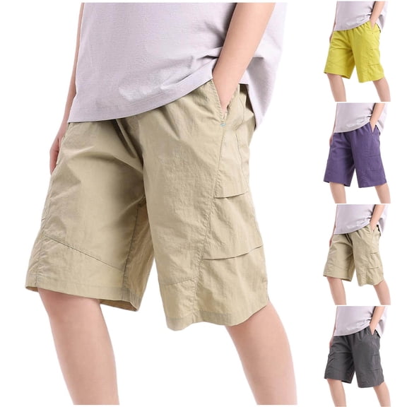 Afuyipoi Boys Cargo Shorts Size 10-12,Stretch Pocket Sun Shield Beach Playwear Shorts Khaki