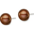 thumbnail image 3 of Sterling Silver Rh-Plated 11-12mm Brown Fwc Button Pearl Earrings Made In Canada qe12675, 3 of 6