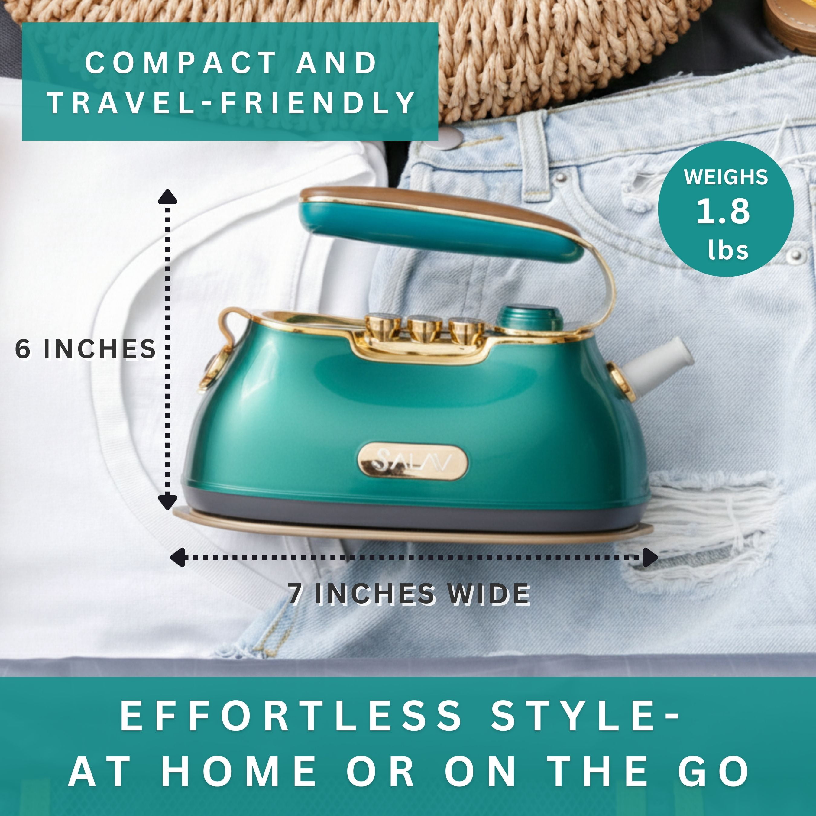 SALAV® Retro Edition Duopress Steamer and Iron with Ceramic Coated Plate, Emerald