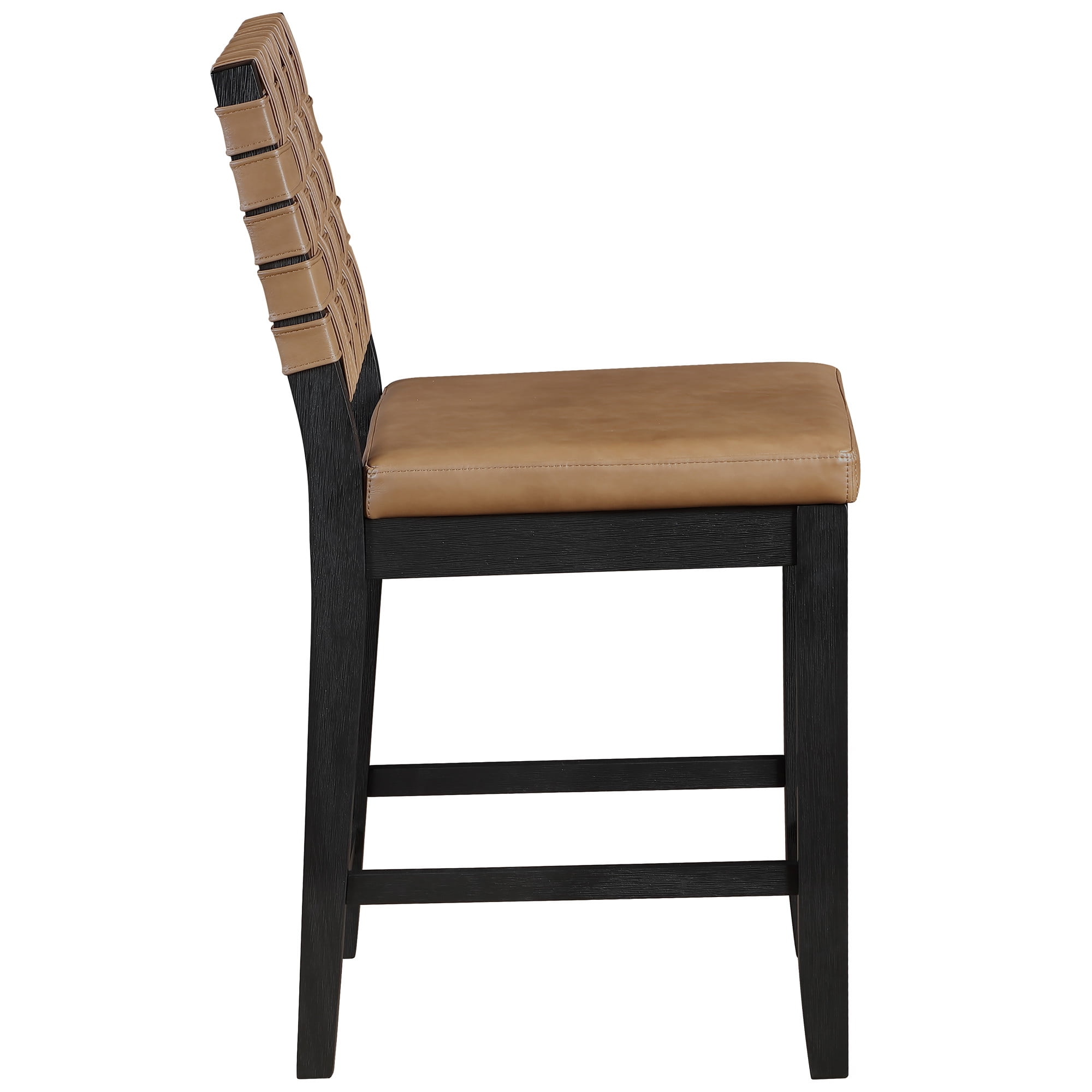 Steve Silver Reid Black Counter Height Bar Stool with Saddle Brown Upholstery