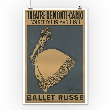 Theatre de Monte-Carlo - Ballet Russe Vintage Poster (artist: Cocteau) France c. 1911 (9x12 Art Print, Wall Decor Travel Poster)