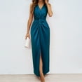 thumbnail image 2 of cfhntfmh Sundresses for Women Satin Front Knot Sleeveless Maxi Dress Summer Fashion High Slit Party Tank Dress, 2 of 4