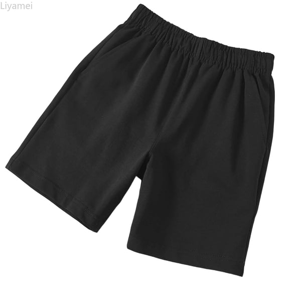 Liyamei Boys Running Shorts with Drawstring for Gym and Outdoor Play Size 3-12,Black