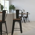 thumbnail image 6 of Merrick Lane 30" High Black Metal Barstool with Back and Wood Seat, 6 of 13