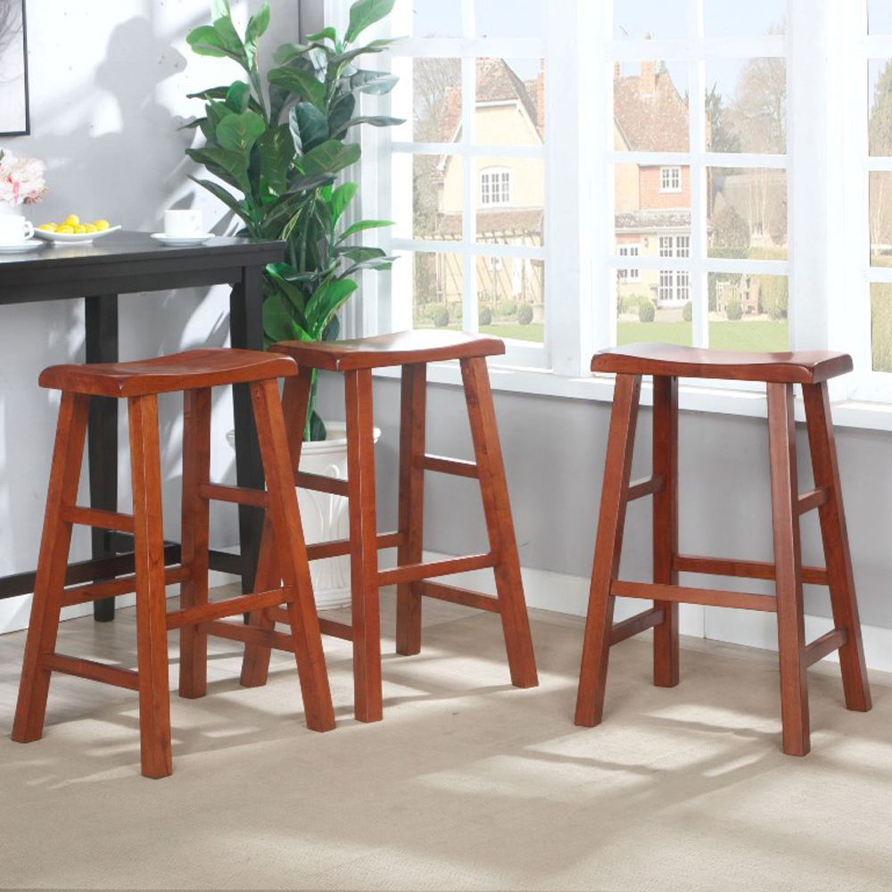 eHemco Heavy-Duty Solid Wood Saddle Seat Kitchen Counter Barstools, 29 Inches, Dark Oak, Set of 3 - image 3 of 6