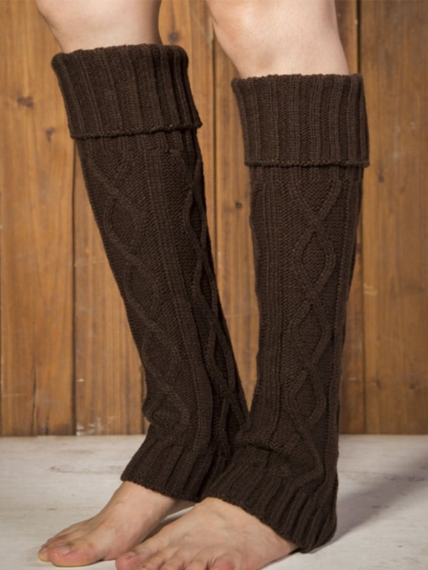 Natural Mountain Long Thick Leg Warmers Plain Knit Wool for Tall Boots or Indoors. 
