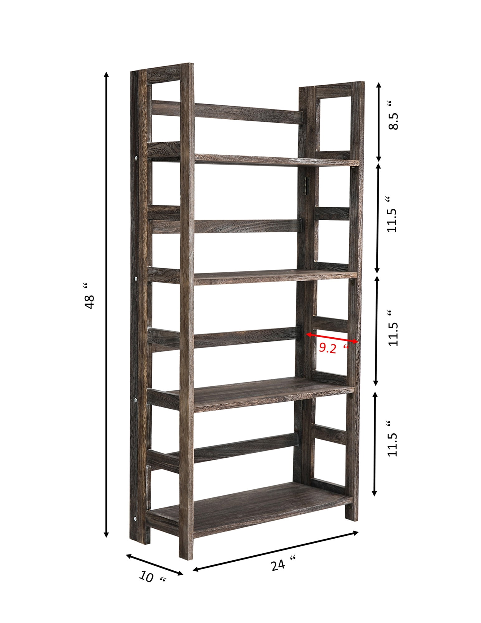 Proman Product Hickory 4 Layers Folding Bookshelf, Paulownia Wood, Walnut Color