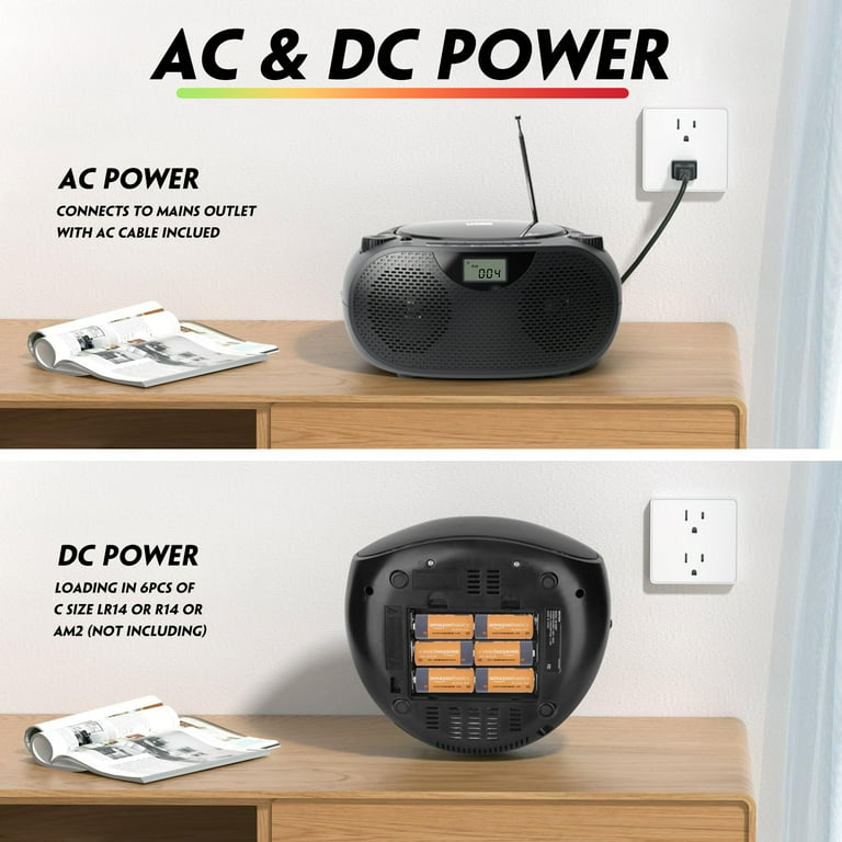 Portable Bluetooth CD Boombox with AM/FM Radio, USB, Bass
