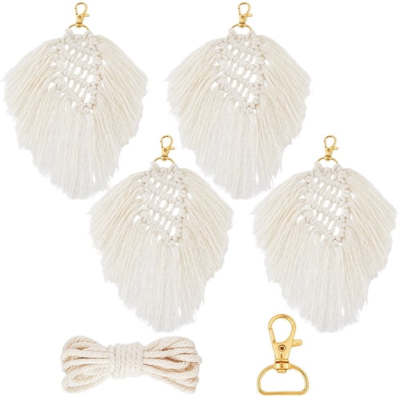4 Sets Keychain Making Kit Macrame Keychain Kits Instruction Included Keychain Making Kit with Gold Key Ring Boho Style Macrame Kit