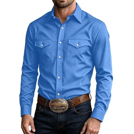 ZUBKTE Men's Work Shirts Solid-Color Long-Sleeve Button-Down western Shirts with Pockets S-3XL