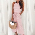 thumbnail image 2 of AGWOLF Sleeveless Jumpsuits for Women Summer Striped Crewneck Rompers Loose Fit Wide Leg Adjustable Waist Playsuit Pink XL, 2 of 7