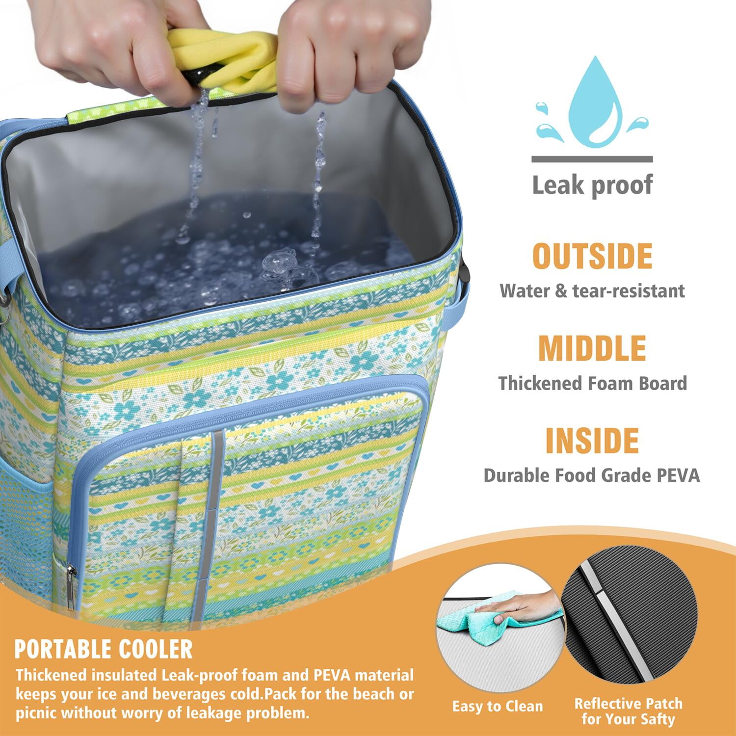 Travel Cooler Bag - Boho Bohemia Pioneer Flower Geometric Line Art Camping Beer Cooler Backpack with Bottle Opener- Waterproof Insulated Picnic Backpacks - Cooler Bag for Beach