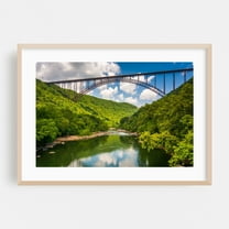 The New River Gorge Bridge - West Virginia Photography Bridge Nature Landscape Waterfall Scenic Forest Travel Poster Oak Framed Wall Art Print 18 x 24 inches