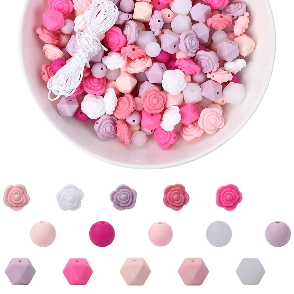 POWDER PINK round beads • 15 mm • silicone beads • soft pastel color beads  • diy • beads for pen wristlet lanyard keychain bracelet