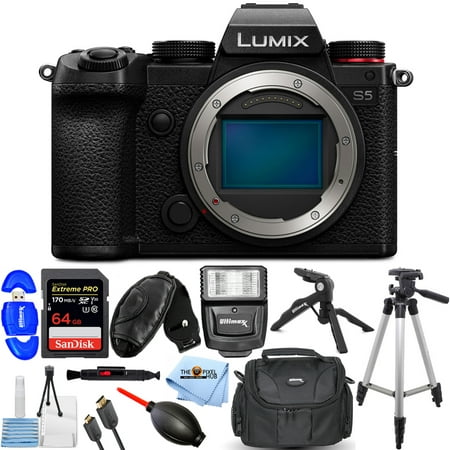 Image of Panasonic Lumix DC-S5 Mirrorless Digital Camera (Body) + 64GB + Flash Bundle