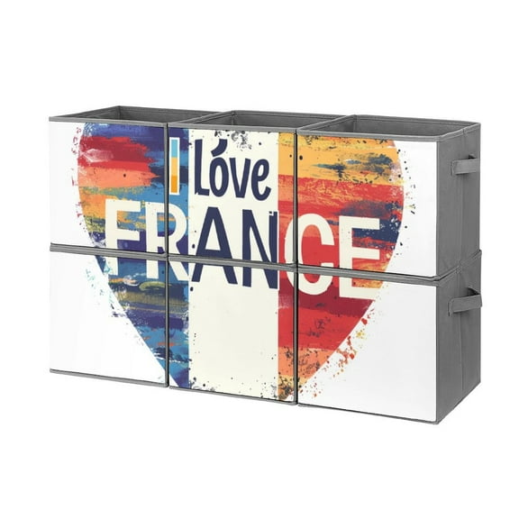 Collapsible Oxford Fabric Storage Cubes with Handles, Large Mid Foldable Oxford Cloth Bins Set of 2/6, Closet Organizers for Shelves Clothes Home Kitchen Toy - I Love France