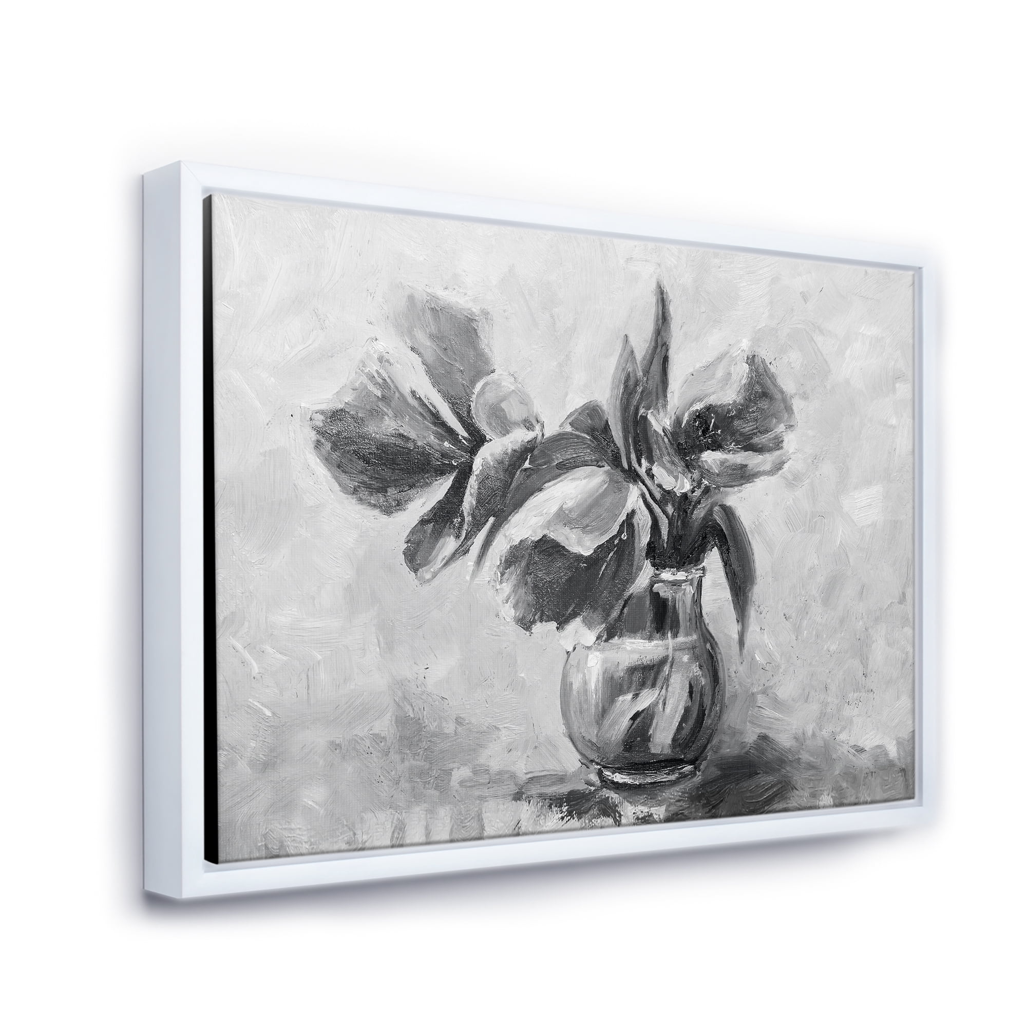 Designart 'Black and White Still Life Of Flowers In A Vase' Traditional Framed Canvas Wall Art Print