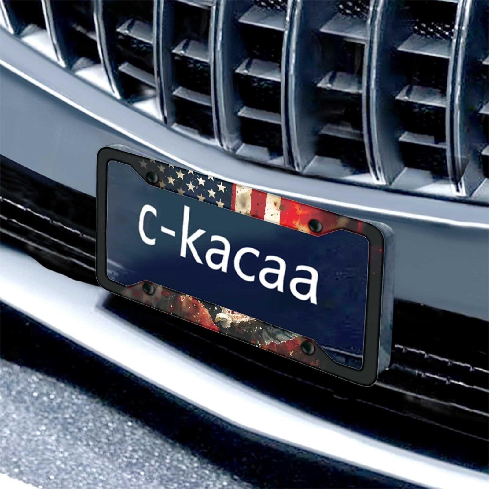 Renewold American Flag Eagle Universal Car License Plate Frame with Screws Accessories Auto Decoration for Standard US License Patriotic Decor, Set of 2