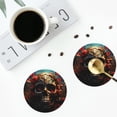 thumbnail image 4 of Picia Artistic Flower Butterfly Skull Printed Leather Coasters for Drinks, 4" Drink Coasters Set of 4 for Tabletop Protection, Handmade Luxurious Home Décor and Housewarming Gift -Round Shape, 4 of 6