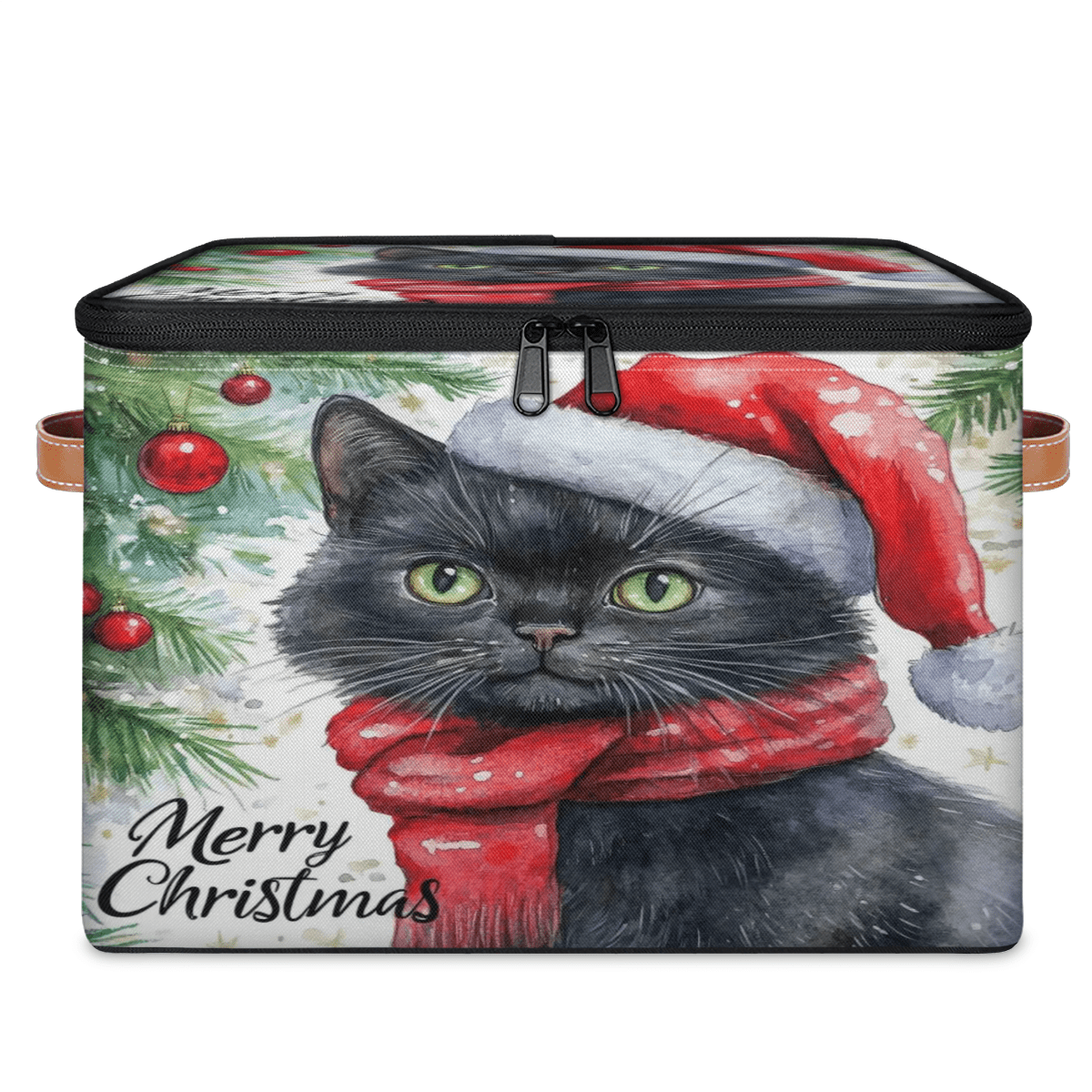 ADECORIVY Black Cat Christmas Storage Bin with Zipper Lid, Fabric Foldable Shelf Baskets Boxes, Closet Lidded Storage Bins, Decorative Clothes Organizer for Bedroom Home