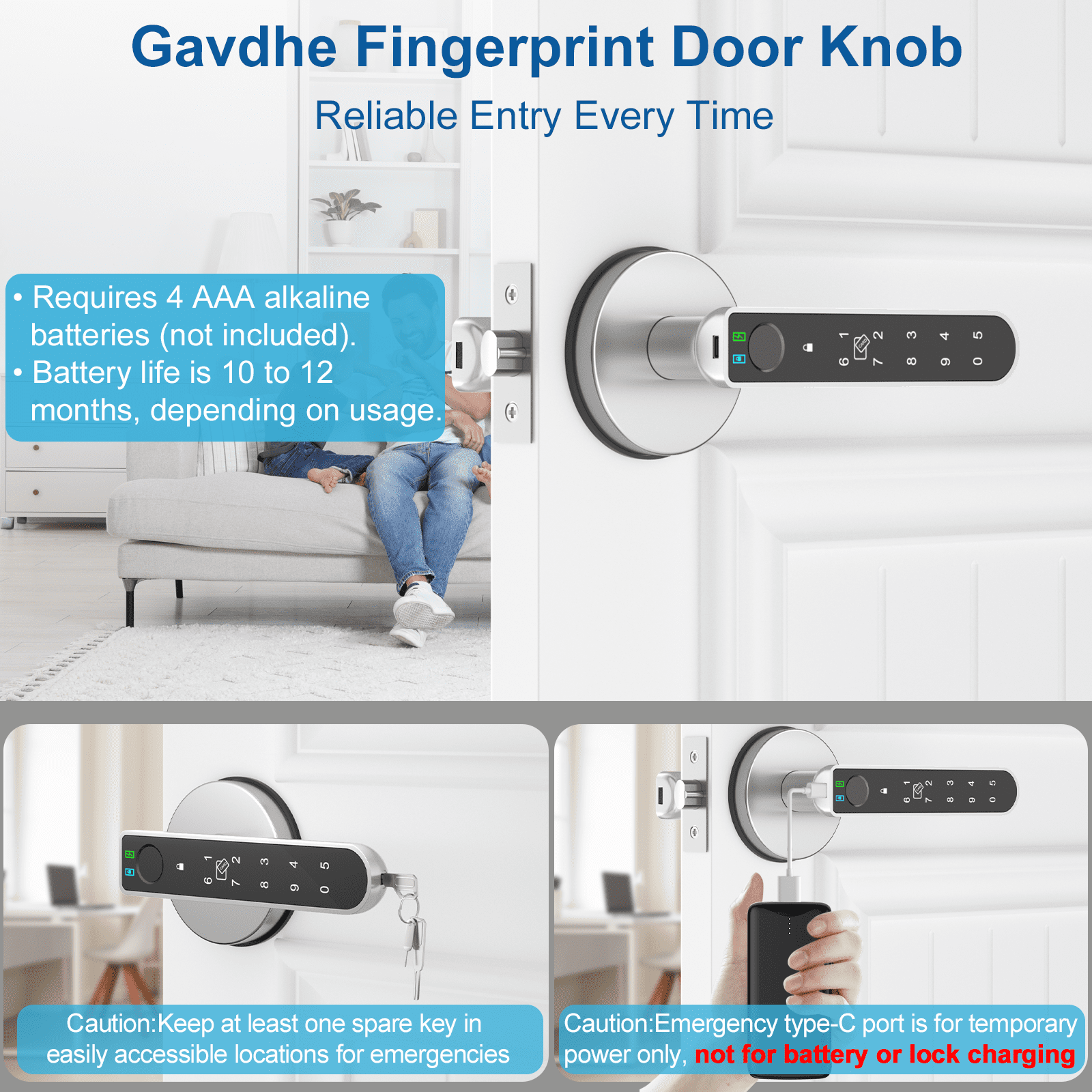 Gavdhe Smart Lock, Fingerprint Door Lock, Biometric Keyless Entry Door Knobs with Keypads 1 Set