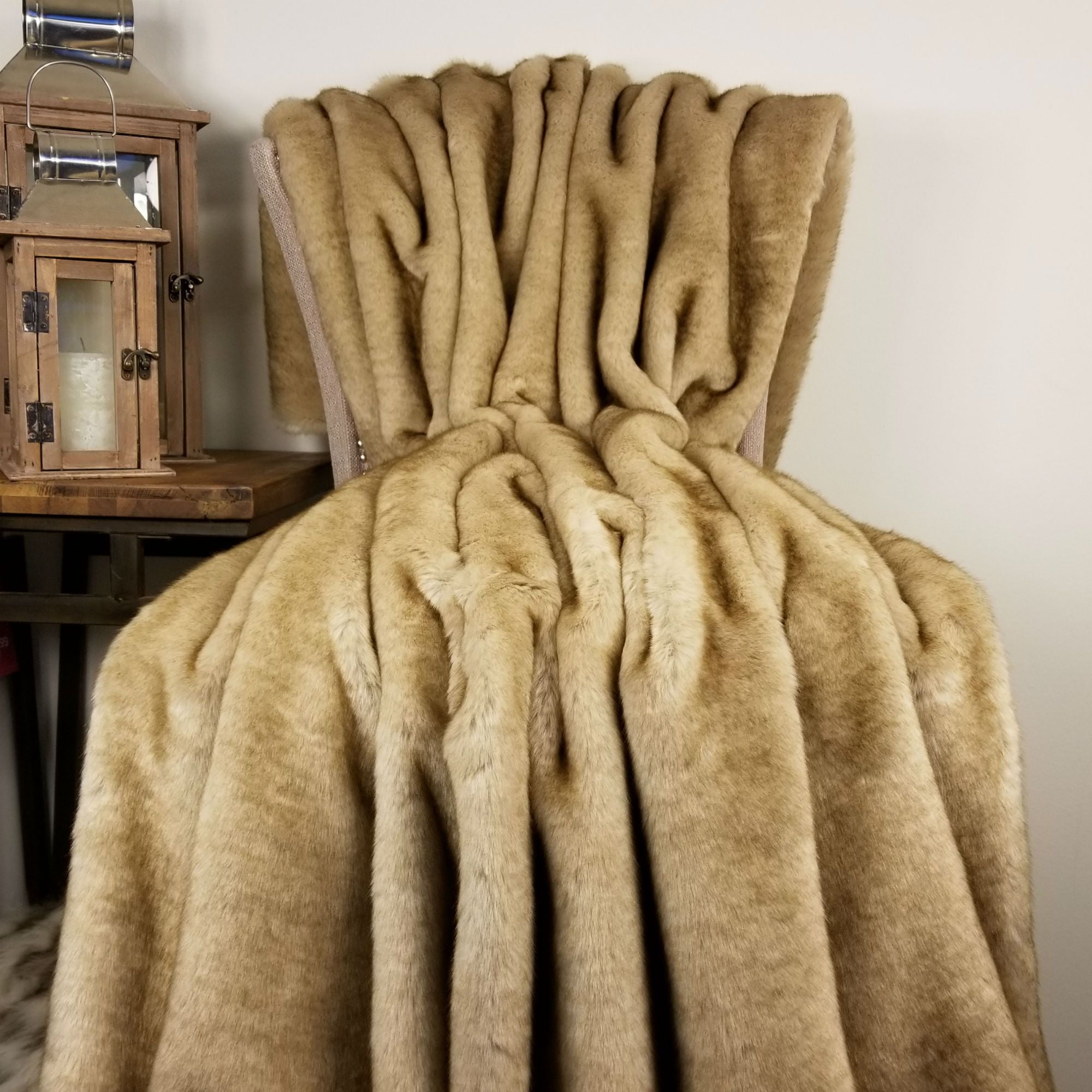 Thomas Collection Luxury Sable Beige Mink Faux Fur Throw Blanket