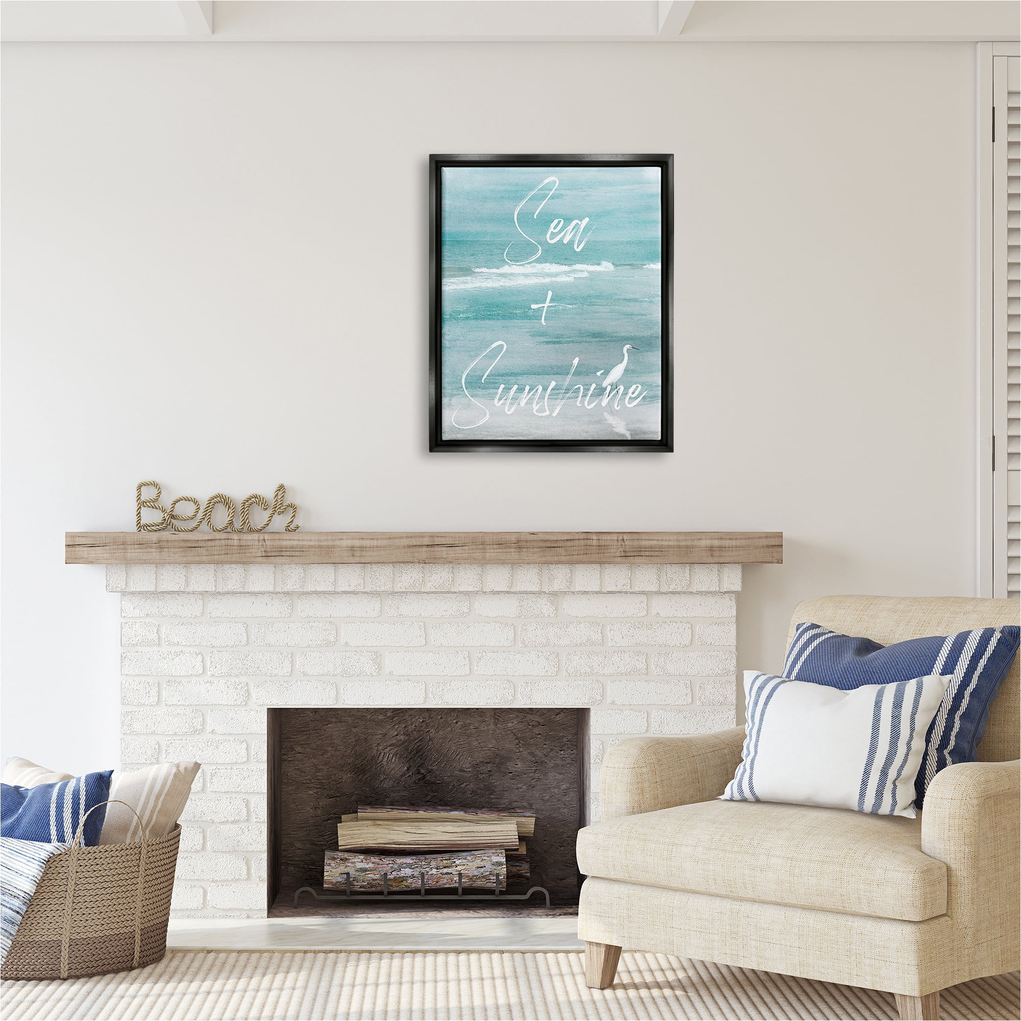 Stupell Industries Sea & Sunshine Phrase Animals & Insects Painting Black Floater Framed Canvas Art Print Wall Art, 25 x 31