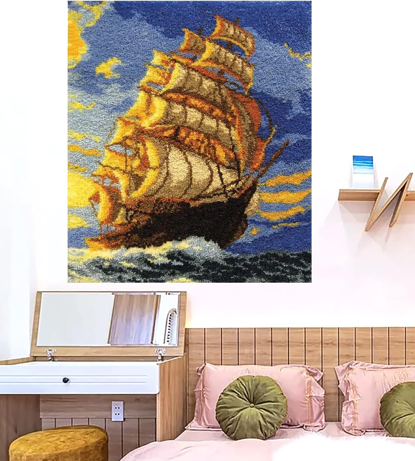 Latch Hook Kits Rug, 3D Pattern Canvas Crochet Needlework Crafts Floor DIY Latch Kits for Adults/Kids(Smooth Sailing, 62*42CM)