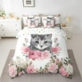 thumbnail image 2 of Erosebridal Cute Cat Bed in a Bag 7pcs Kitten Bedding Set, Animal Themed Twin Size Comforter Set Colorful Flower Floral Bedding Comforter Sets, Pink Roses Bed Set Pink Blossoms Decor, 2 of 4