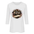 thumbnail image 2 of Uootdi Hauts pour Femmes Manches 3/4 Col Ras du Cou Imprimé Palmier Coucher de Soleil 1976 Coupe Décontractée T-Shirts Rétro Plage Vacances Cadeau, 2 of 5