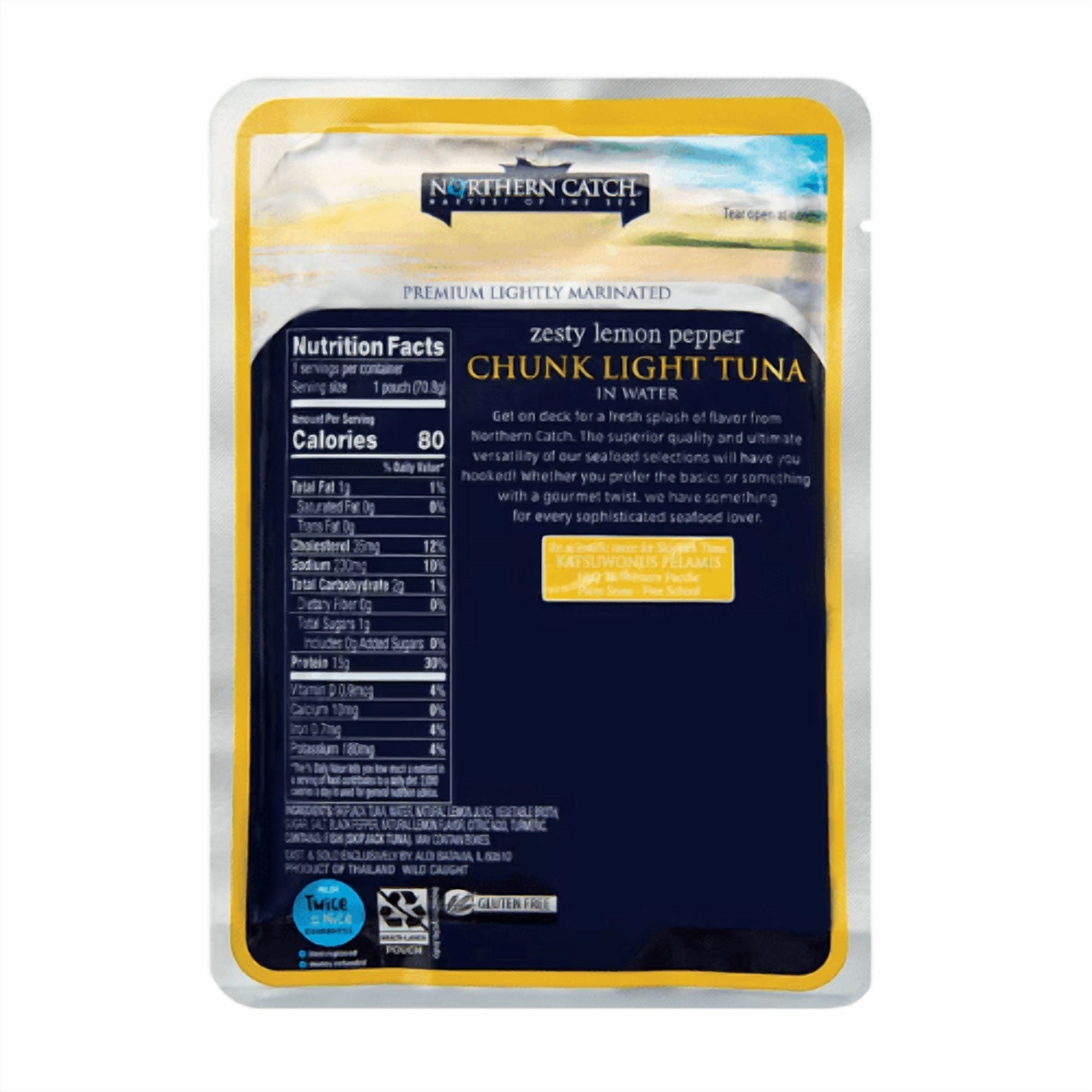 Northern Catch Original Chunk Light,Zesty Lemon Pepper Tuna and Sweet and Spicy Tuna in Water Pouch, 2.5 oz