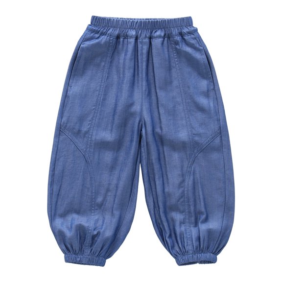 UJNDER Boys Lightweight Casual Loose Fit Joggers Elastic Waist Long Trousers Breathable Mosquito Proof Soft Pants Boys Pants,Dark Blue,4-5 Years