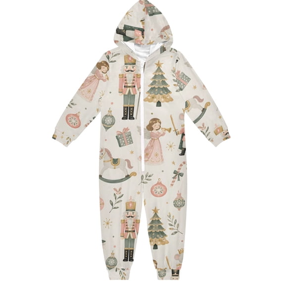 The Nutcracker Fairy Boys & Girls Hooded One-Piece Pajamas Warm Crystal velvet Hooded Long Sleeve Loungewear Jumpsuit Unisex