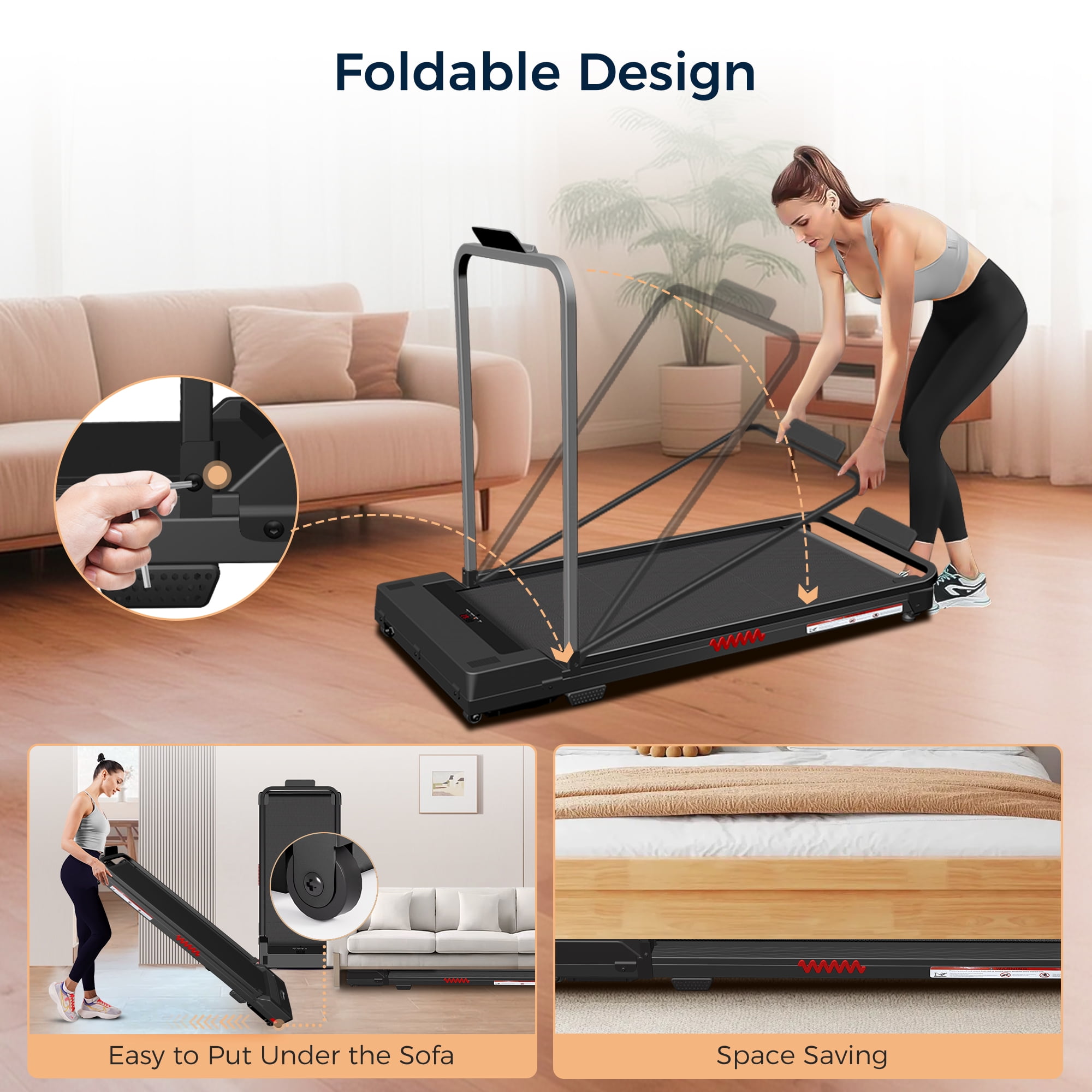 Tomile Walking Pad Treadmill with Handle Bar, Folding Treadmill 300lbs Capacity, Portable Walking Pad with Remote Control