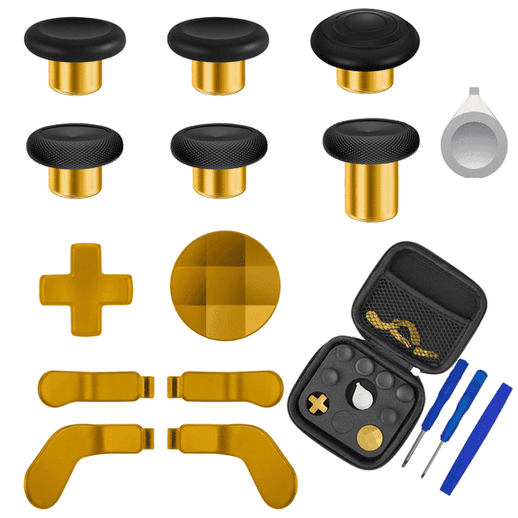 QXWPBV 17-in-1 Metal Replacement Parts Kit – Thumbsticks, Paddles, D-Pads, Tools & Case for Xbox Elite Series 2 Controller, Compatible with Core – Gold