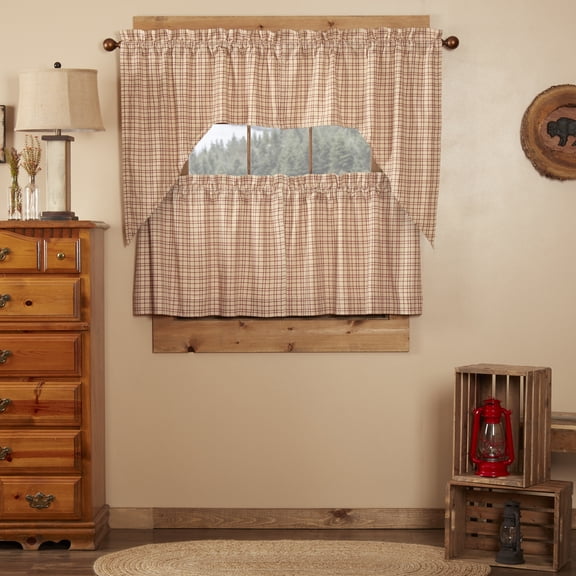 VHC Brands Tacoma 4 PC Creme Curtain Set (2 Swag 36x16 and 2 Tier 24x36)