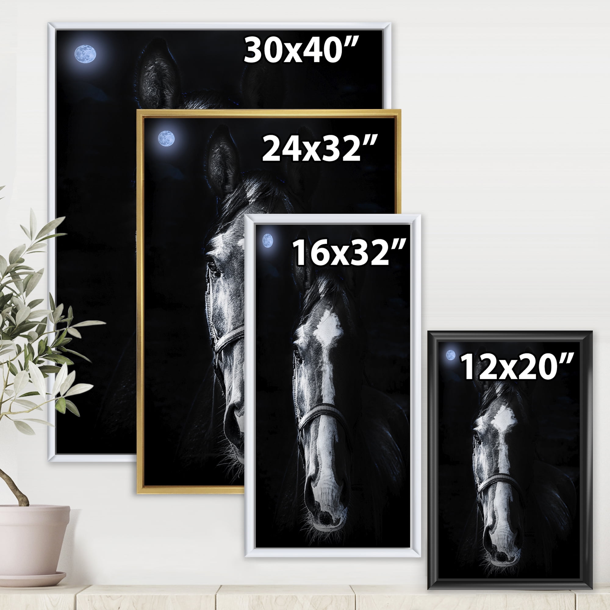 Designart 'Portrait of Horse Staring Sinister' Farmhouse Framed Canvas Wall Art Print