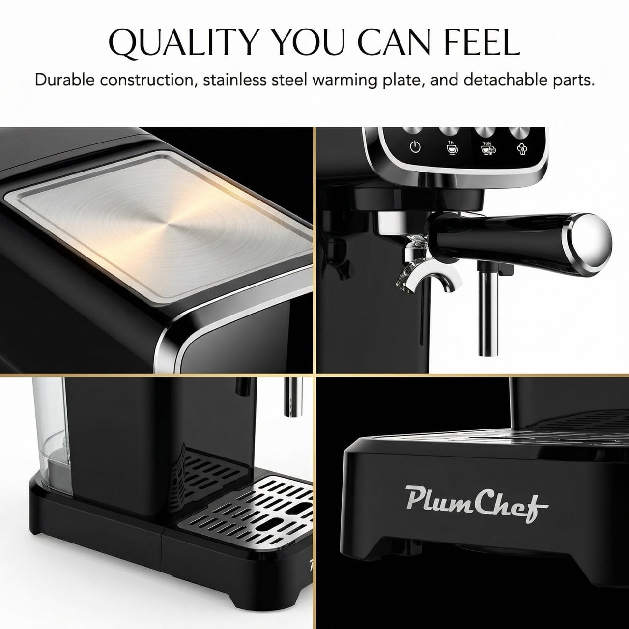 20 Bar Vertical Espresso Machine, Milk Frother, Built-in Cup Warmer, 43oz Detachable Water Tank. Compact Coffee Maker for Espresso, Americano, Latte, Digital Screen Control, Black.