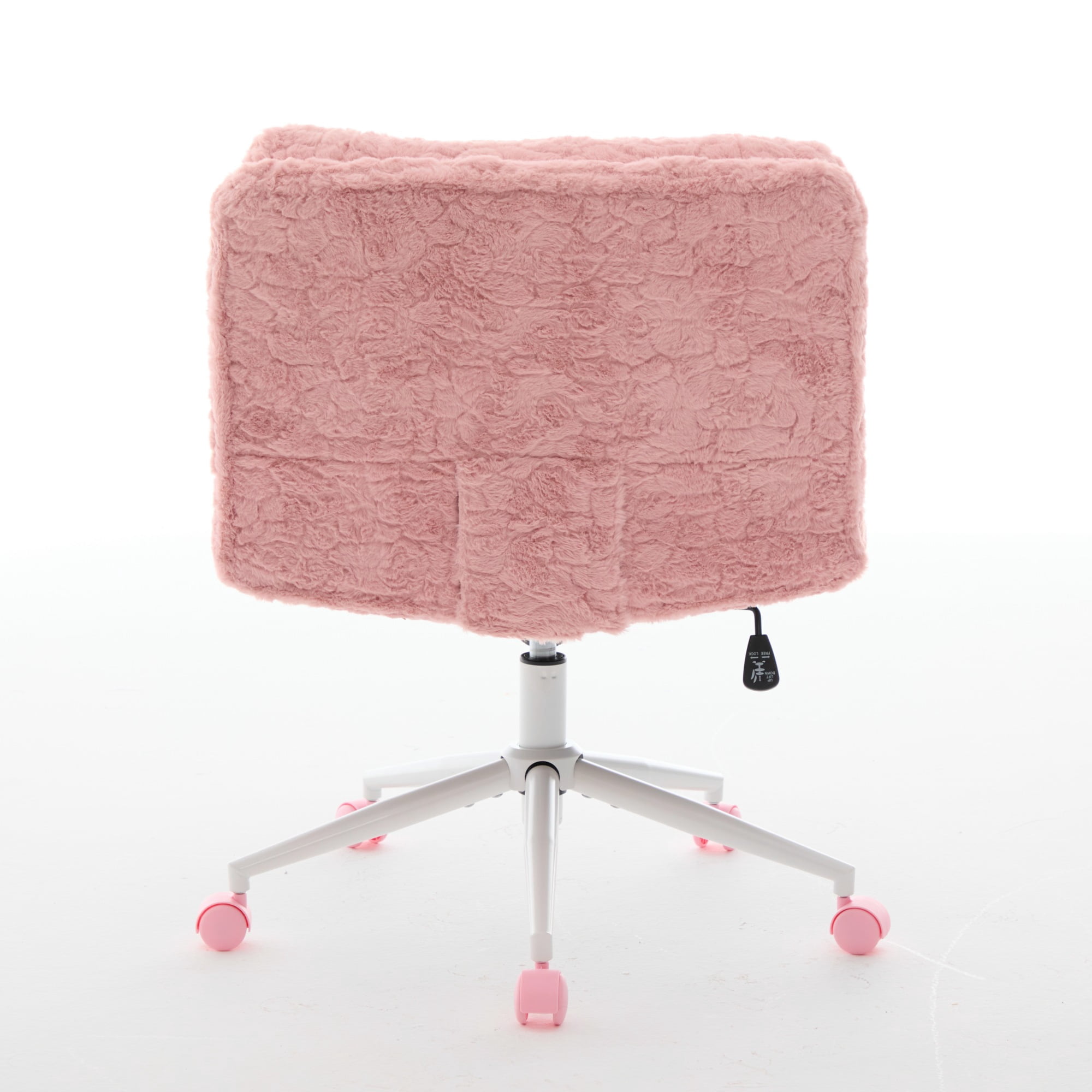 26.4" Wider Seat Office Chair, Artificial Rabbit Hair Home Chair with Metal Base, Adjustable Desk Chair Swivel Office Chair, Vanity Chair (Pink)