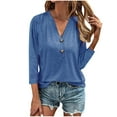 thumbnail image 2 of FAIWAD Womens 3/4 Sleeve Tunic Top V Neck Buttons Solid Color Blouse Fall Winter Loose Casual Pullover Top, 2 of 6