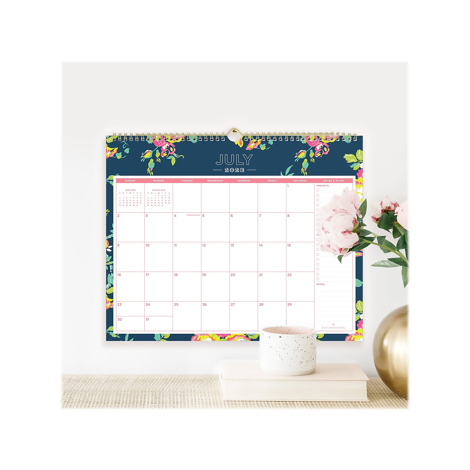 2023-2024 Monthly Wall Calendar, 15x12, Day Designer for Blue Sky, Peyton Navy