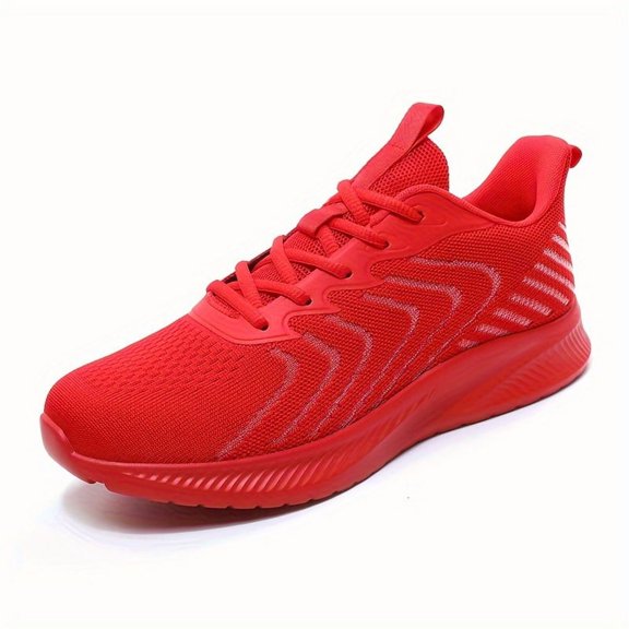 2026New Plus Size Men's Trendy Solid Woven Knit Breathable Running Shoes, Sneakers For Men's Outdoor Activities Comfy Non Slip Lace Up Durable