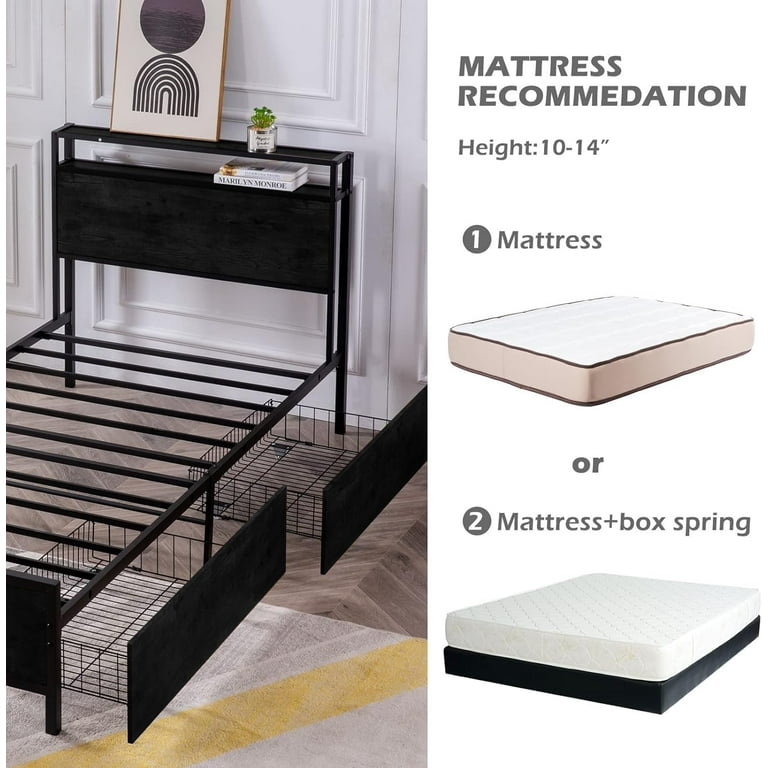 GAZHOME Twin XL Platform Bed Frame with 2 Storage Drawers & Tier