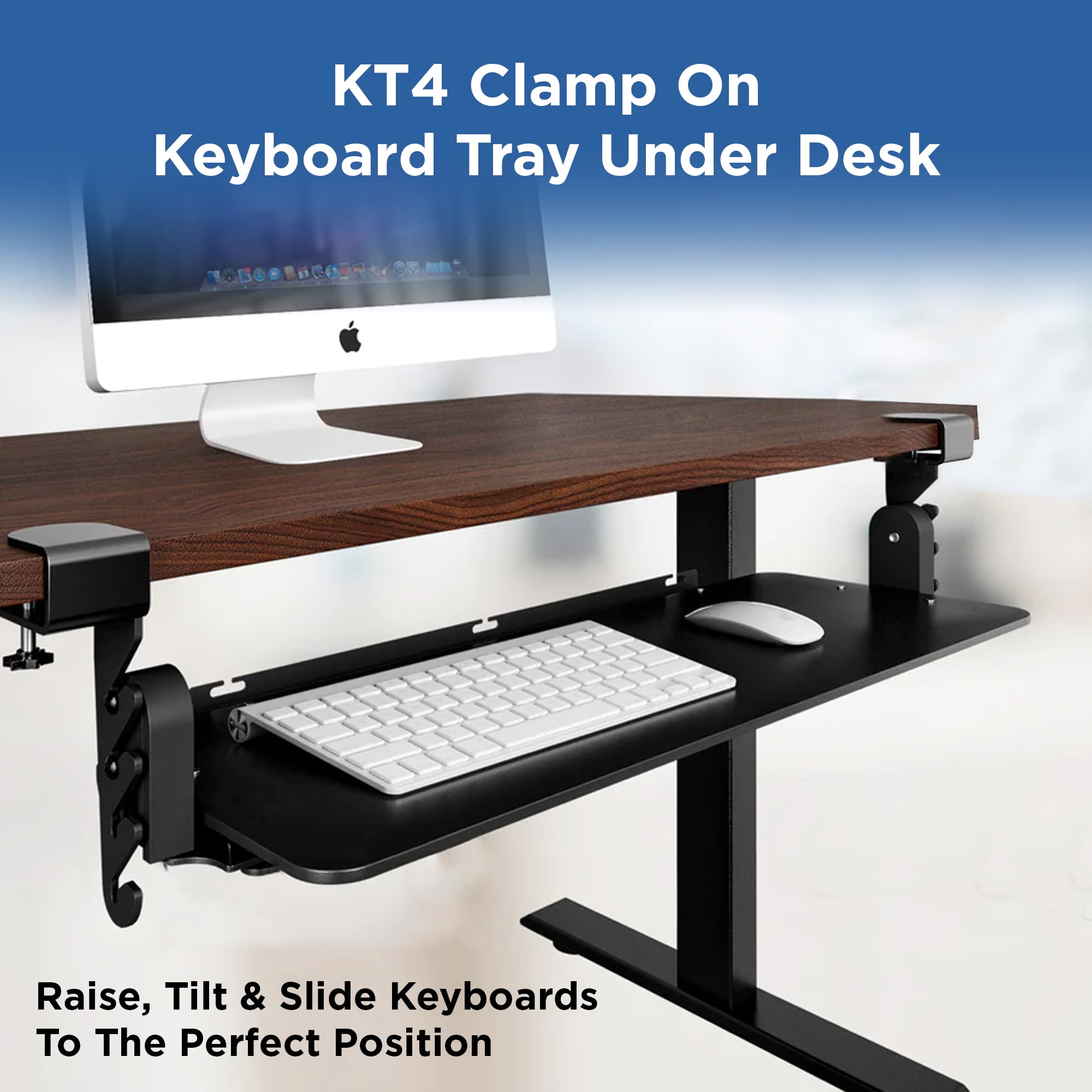 Clamp-On Under Desk Keyboard Tray – Adjustable Height and Tilt Keyboard Drawer Slide-Out with Easy Clamp Mount, Ergonomic Design for Comfortable Typing