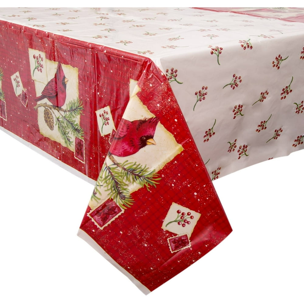 Plastic Cardinal Christmas Table Cover, 84" x 54"
