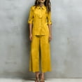 thumbnail image 6 of Laqbezok Women's Cotton Linen 2-Piece Set, Casual 3/4 Sleeve Button Down Shirt and Wide Leg Pants Outfit, Loose Fit Solid Color Summer Lounge Tracksuit with Pockets, 6 of 6