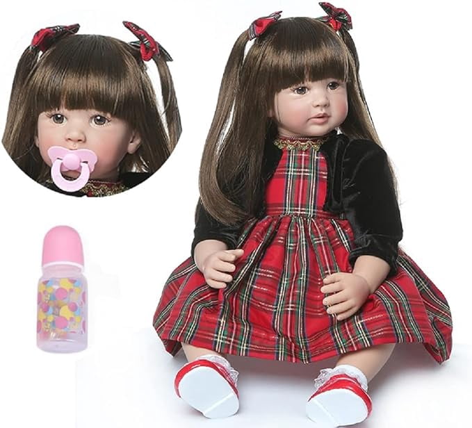 iCradle 24 inch 58cm Lovely Reborn Baby Dolls Girl Reborn Toddler Realistic Looking Lifelike Baby Doll Soft Cloth Body Newborn Babies Wig Sheath Xmas Gift for Kids Girsl