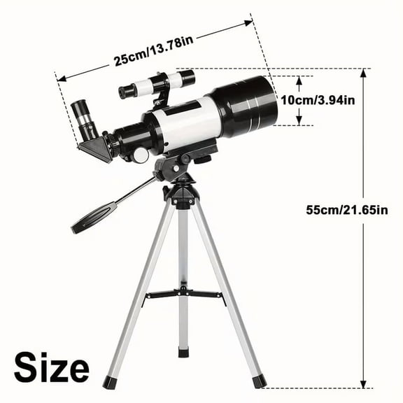 150X Portable Astronomical Telescope, 70mm aperture, with tripod and mobile phone stand, eyepiece, magnifying lens.