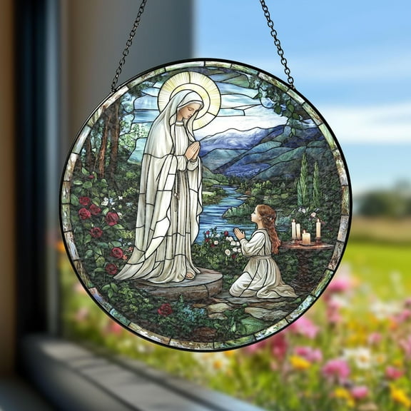 Stained Glass Lady of Lourdes Suncatcher, Religious Decor, Perfect Gift for Catholics and Christians, Beautiful Window Decoration for Home